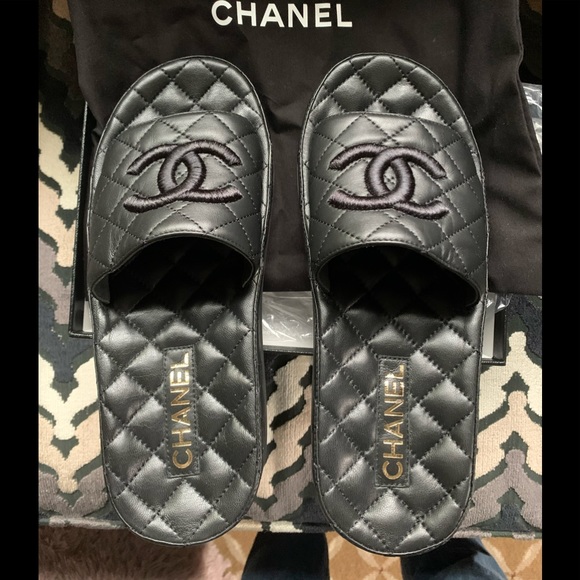 Chanel Lambskin Black Mules
